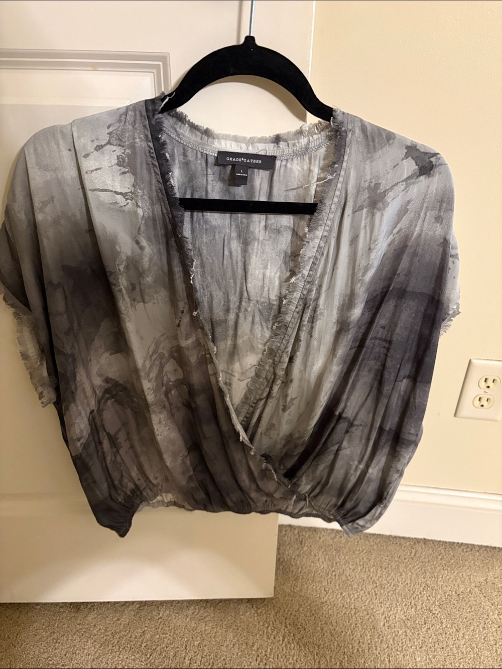 Gray Tie-Dye Wrap Blouse